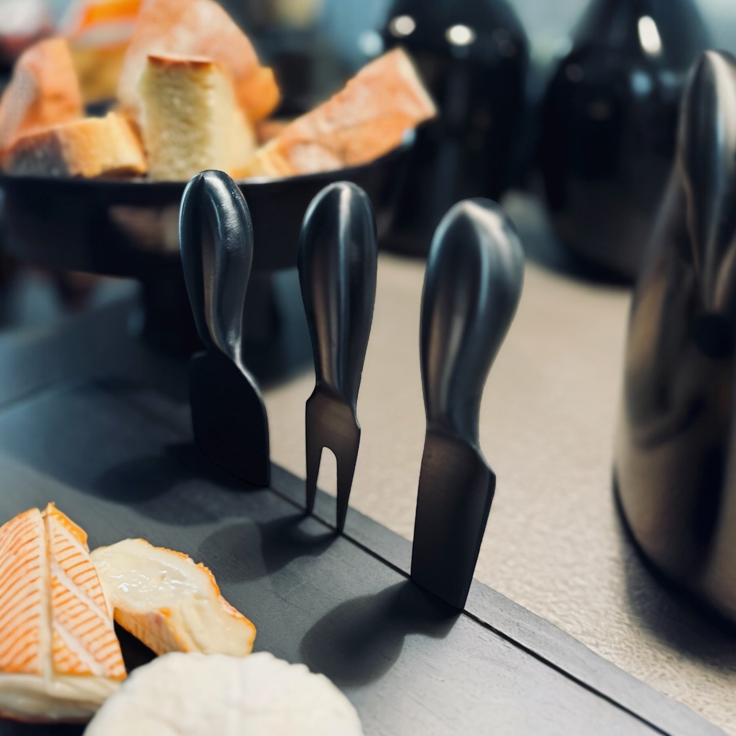 Philippi Käsebrett mit 3 Messern Schwarz