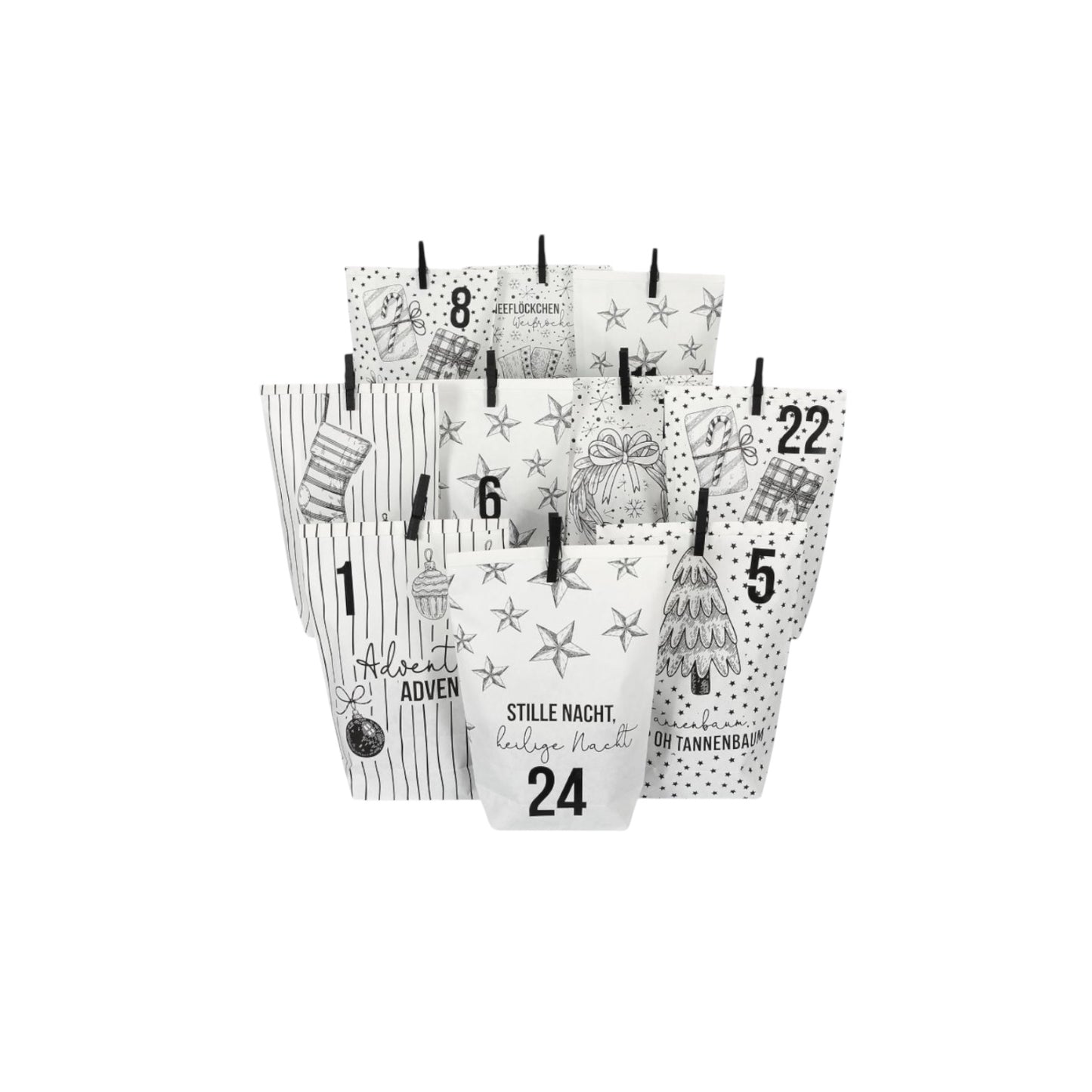 Papierdrachen Adventskalender bedruckt Schwarz